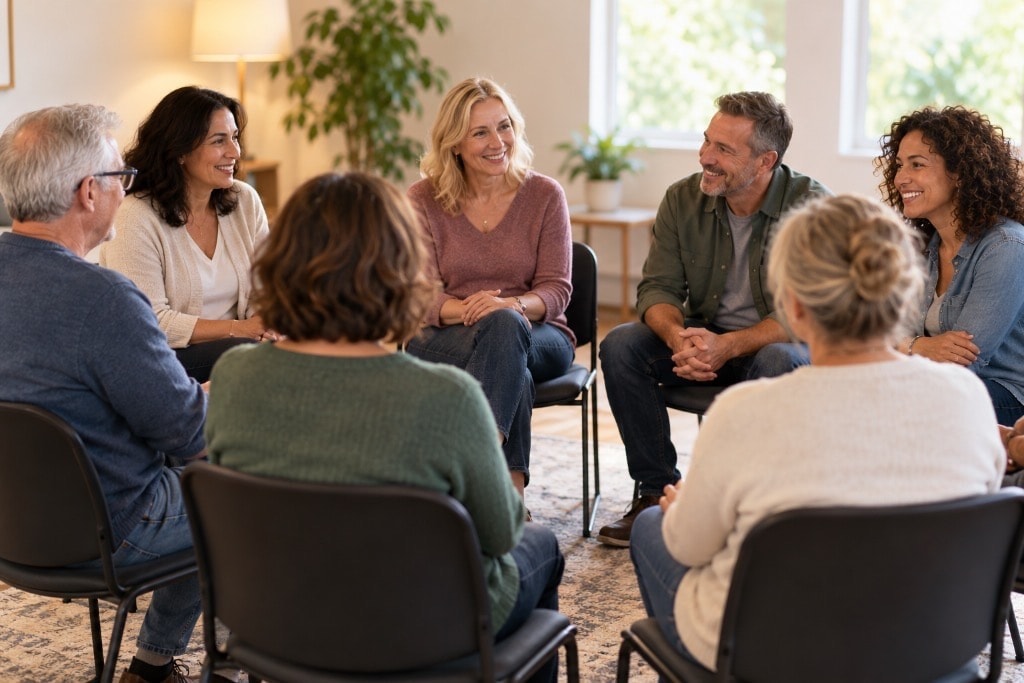 Al-Anon members sitting in a supportive group circle